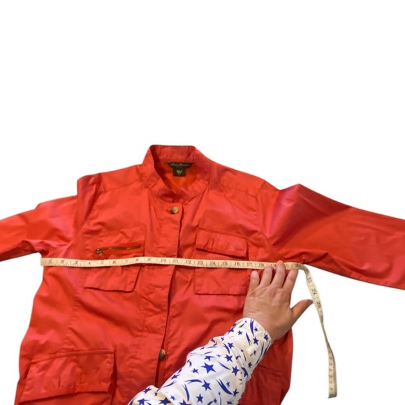 Eddie Bauer 100% Cotton persimmon orange  Lightweight Button Fall Utility Jacket - Picture 8 of 11